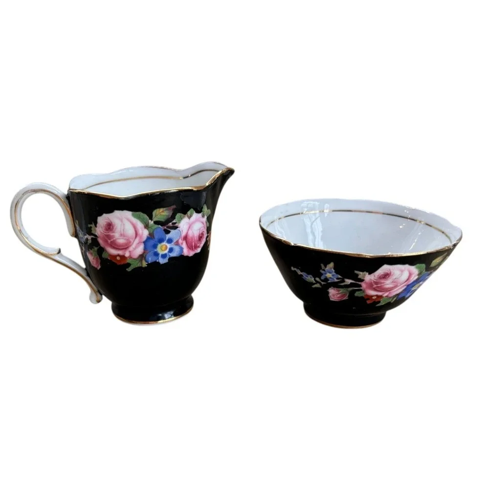 Paragon Sugar & Creamer Black floral